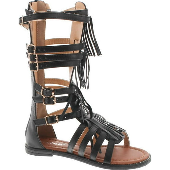 Link Savannah 3K Little Girls Strappy Buckled Fringe Gladiator Flat Sandals