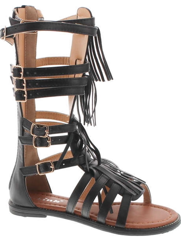 Savannah 3K Little Girls Strappy Buckled Fringe Gladiator Flat Sandals