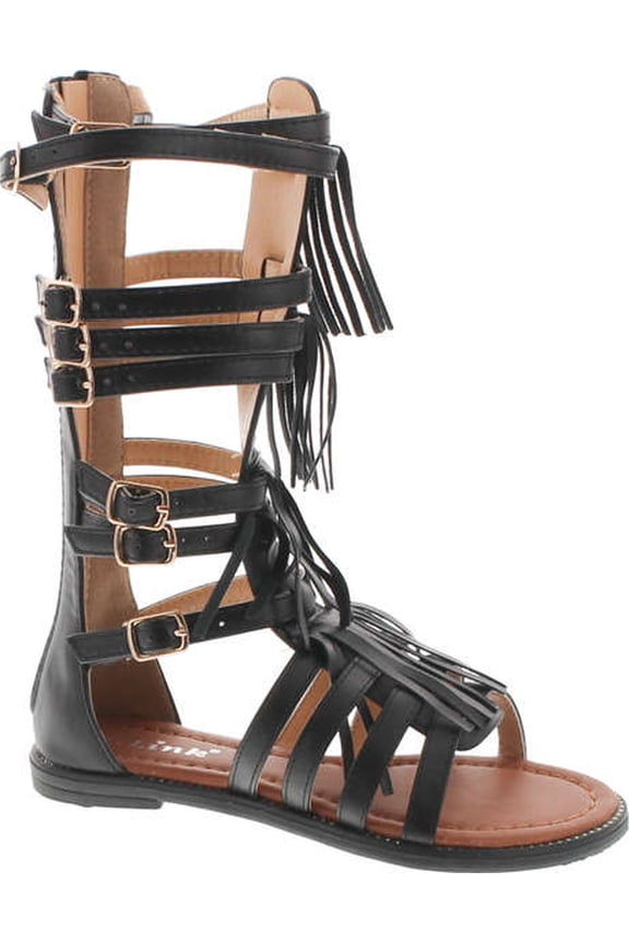 Savannah 3K Little Girls Strappy Buckled Fringe Gladiator Flat Sandals