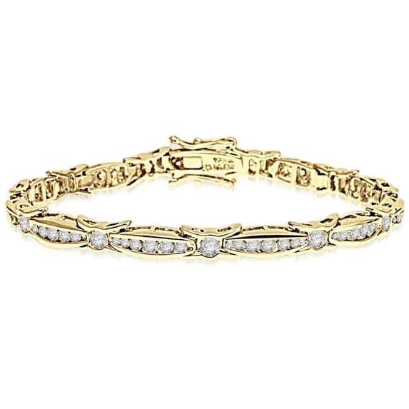 Link Set Designer Bracelet with Lab-created Round Brilliant Diamonds by Diamond Essence set in 14K Solid Yellow Gold
