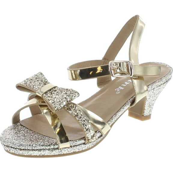 Link Smart-79K Girl's Glitter Bow Strap Buckle Platform Wrapped Heel Sandals