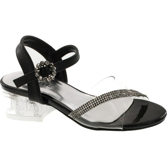 Link Sui-08K Girl's Rhinestone Clear Upper Lucite Heel Sandals
