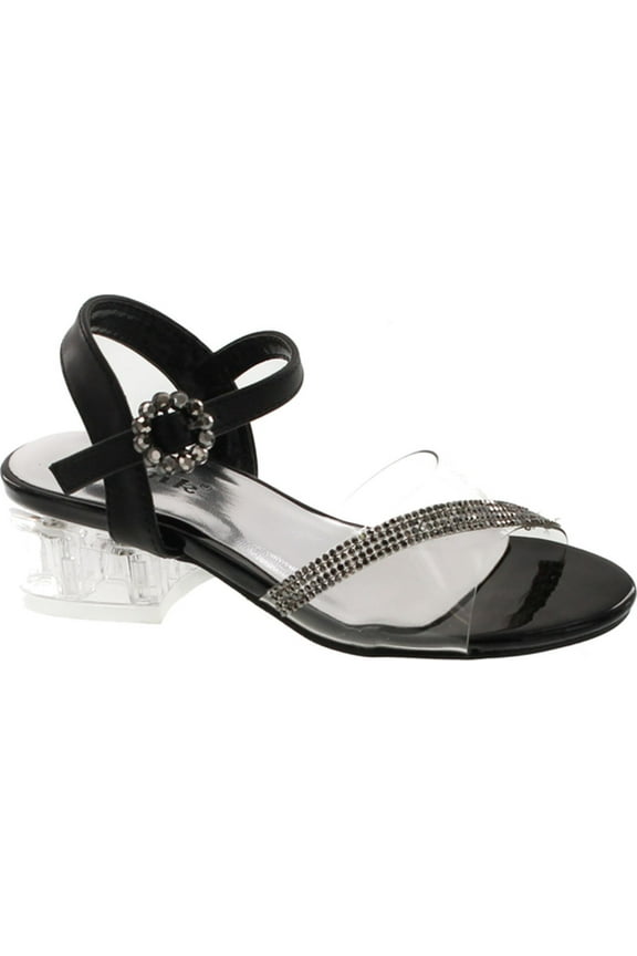 Sui-08K Girl's Rhinestone Clear Upper Lucite Heel Sandals