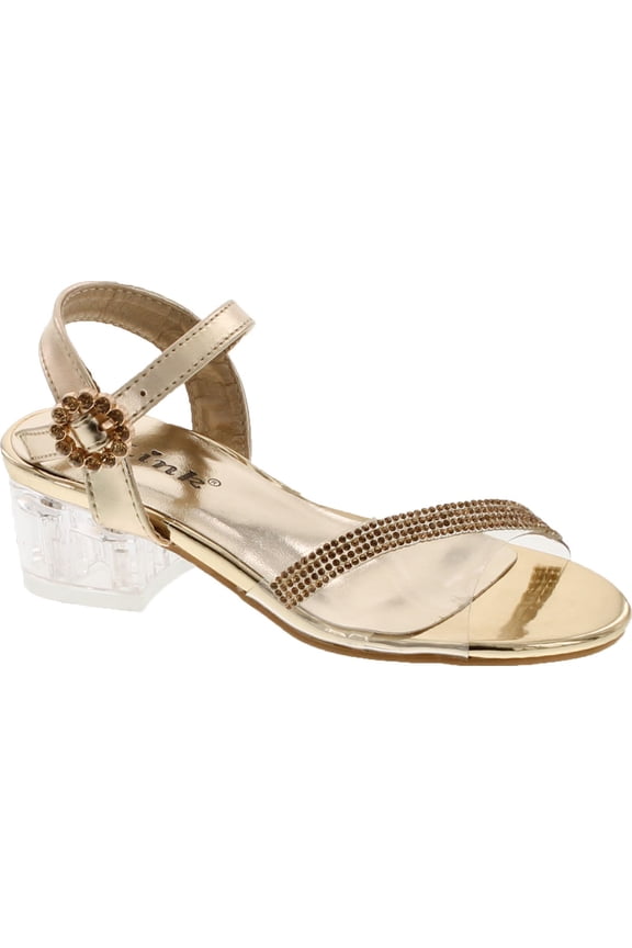 Sui-08K Girl's Rhinestone Clear Upper Lucite Heel Sandals