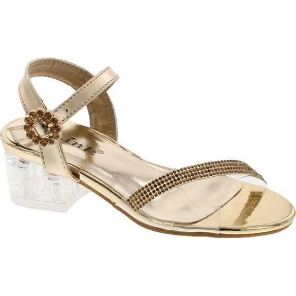 Link Sui-08K Girl's Rhinestone Clear Upper Lucite Heel Sandals