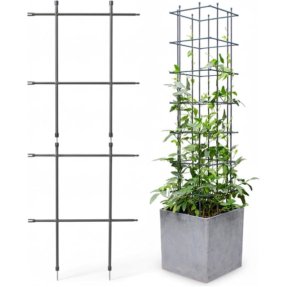 Link Trellis Plant Support Garden Trellis for Climbing Plants Outdoor Plant Supports for Indoor Plants Stackable Fence Tower Modular L or V-Shape for Balconies & Gardens, Gray, 16 Pieces