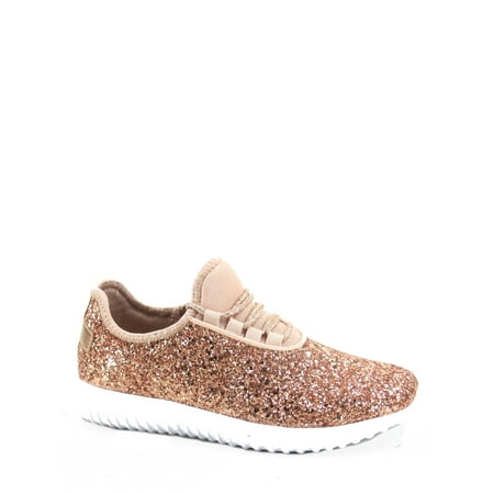 Link Women's Casual Glitter Lace Up & Dress Shoes,Rose Gold, 4