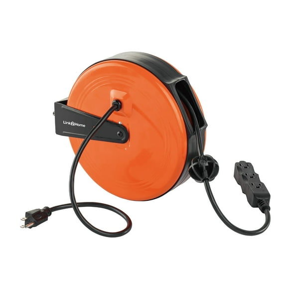Link2Home 30 Ft Retractable Cord Reel 3 Outlets Wall Mountable 16/3 Cable
