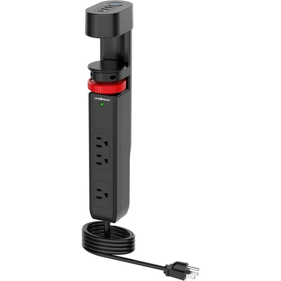 Link2Home Clamp Power Strip, 3 Outlets, 3 USB, 6 ft. Cord, Black