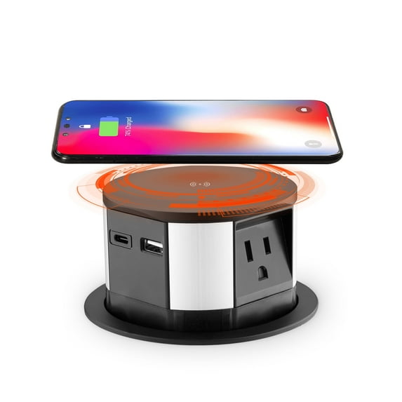 Link2Home Wireless Charging Pop Up Outlet with USB, 3 Outlets, Black