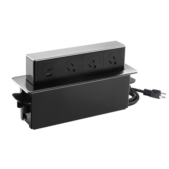 Link2Home Space Saver Pop-up Outlet with 3 AC Outlets & 2 USB Ports (Type-C), Retractable Power Station for Kitchen, Desk, Workshop  Stainless Steel Finish