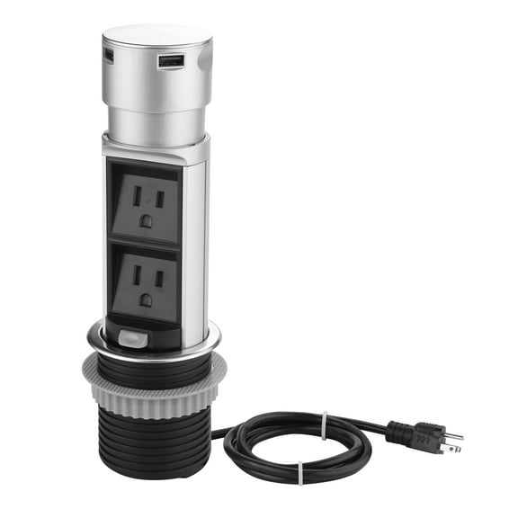 Link2Home Space Saver Pop Up Outlet, 2 Power Outlets, 2 USB Ports 2.4 Amp, Overload Protection, Splash Resistant