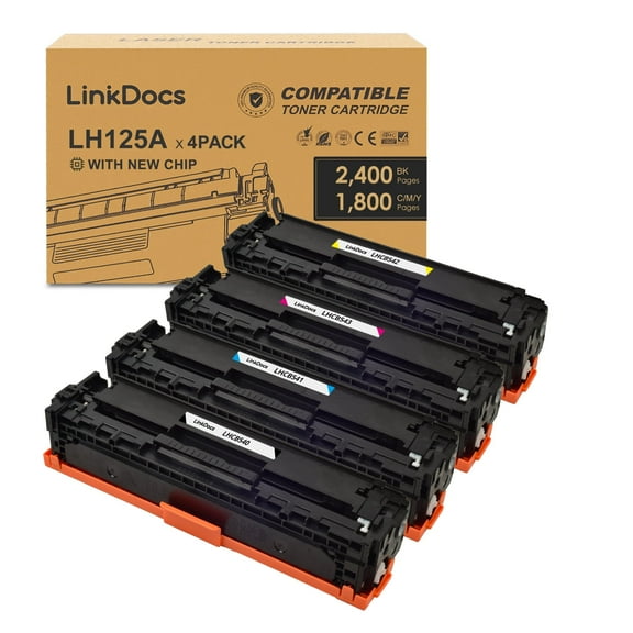 LinkDocs 125A Toner Cartridge Compatible for HP 125A CB540A CB541A CB542A CB543A used with HP Color Laserjet CM1312 MFP CM1312NFI CM1300 CP1210 CP1215N CP1217 CP1510 Printer Black Cyan Magenta Yellow
