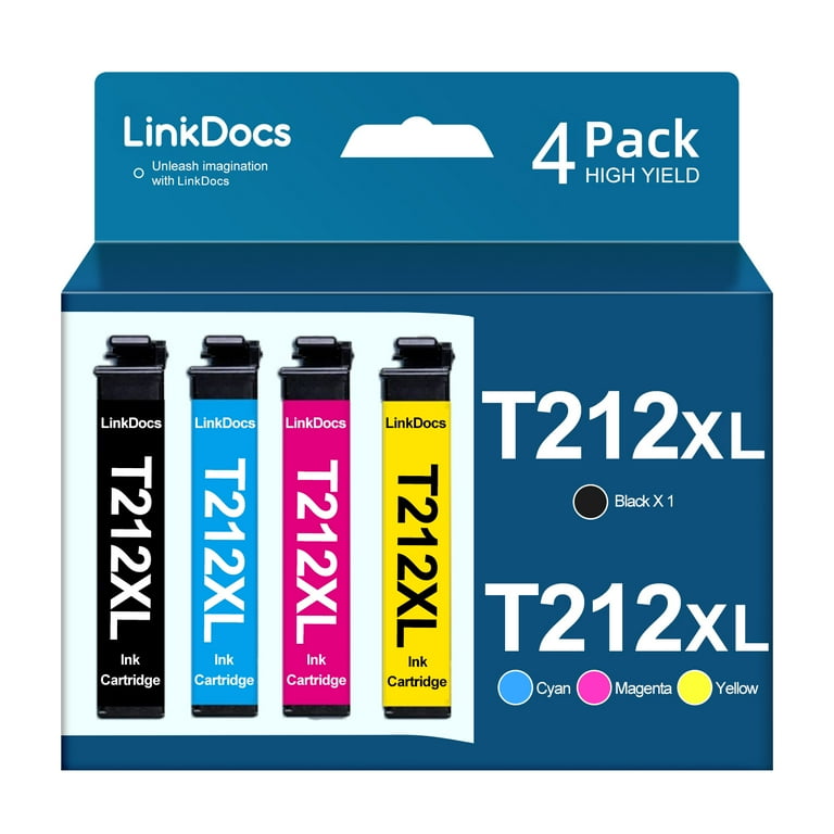 LinkDocs 212XL Ink for Epson 212 Ink for Epson 212XL Ink Cartridges for Epson XP 4105 XP 4100 WF 2850 WF 2830 Printer 4 Pack 1 Black 1 Cyan 1