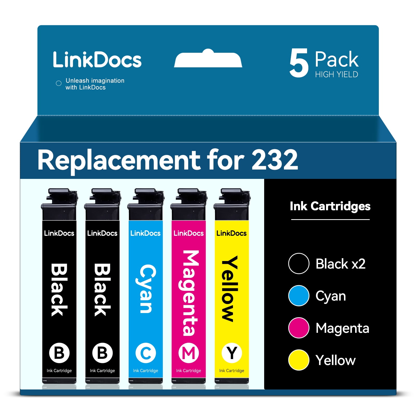 LinkDocs Replacement for Epson 232 Ink cartridge Replacement for Epson ink 232 Replacement for 232 ink Printer Ink (2 Black,Cyan,Magenta,Yellow, 5 Pack)