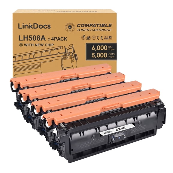 LinkDocs 508A Toner Cartridge Compatible for 508A CF360A CF361A CF362A CF363A work for Color Laserjet Enterprise M553 M553n M553dn M553x 553 M552 MFP M577 Series Laser Printer (4 Pack )