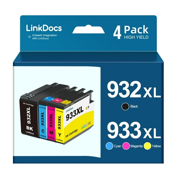 LinkDocs 932XL Compatible HP 932XL 933XL 932 933 Ink Cartridge used with HP Officejet 7110 6600 6700 6100 7612 7610 Printer (4 Pack, Black,Cyan,Magenta,Yellow)
