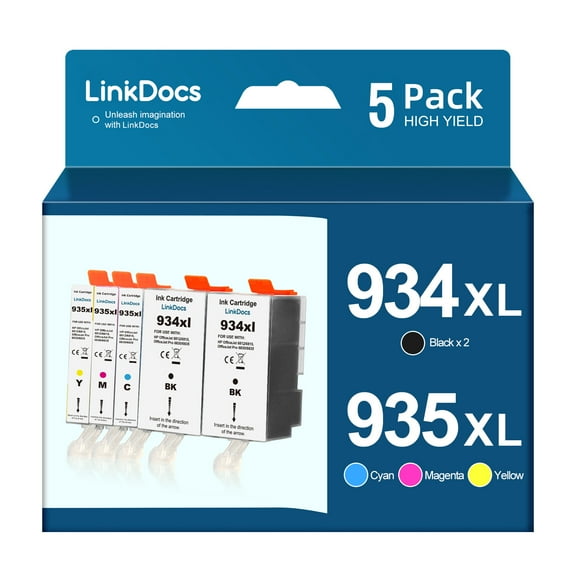 LinkDocs 934XL Compatible HP 934xl and 935 XL Ink Cartridges used with Officejet Pro 6830 6230 6815 6835 6812 6820 6220 6825 6836 Printer (2 Black 1 Cyan 1 Magenta 1 Yellow) 5-Pack