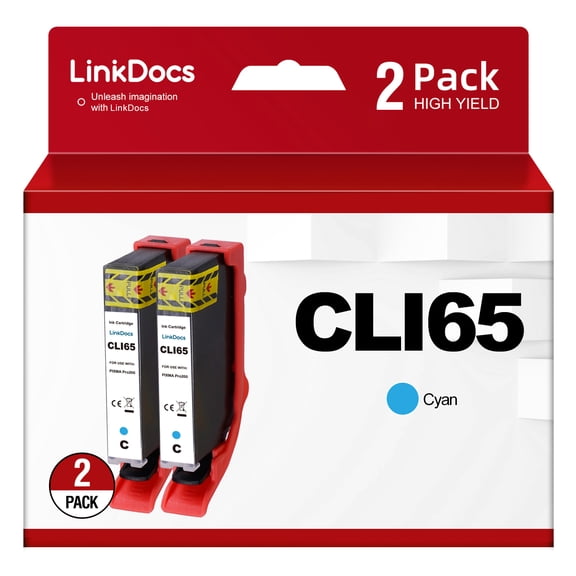 LinkDocs Compatible CLI65 CLI-65 Cyan Ink Cartridge with Pigment Ink Replacement for Canon CLI65 CLI-65 C Work for PIXMA PRO-200 Printer (2-Pack Cyan)