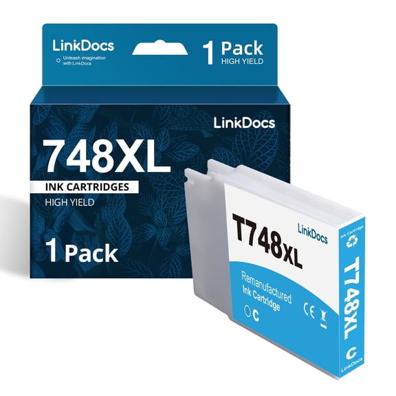 LinkDocs  Cyan Ink Cartridges with Latest Chips compatible for Epson T748xl, 748xl cyan used with Epson Workforce Pro WF-6090 WF-6530 WF-6590 WF-8090 WF-8590 printers