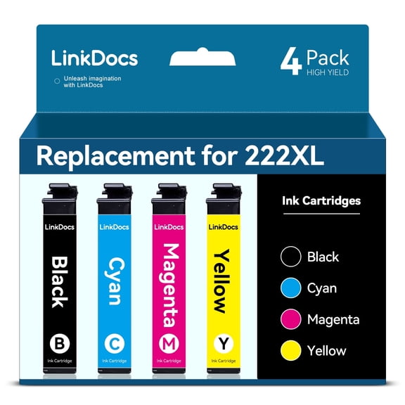 LinkDocs Ink Replacement for Epson 222  Ink Cartridges Replacement for Epson Ink T222 Ink Expression Home XP-5200 Workforce WF-2960 Printer Ink (4 Pack)