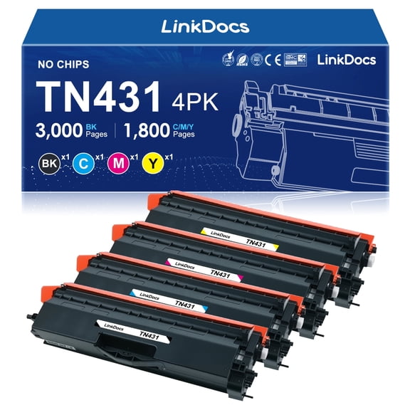 TN431  Toner Cartridge Compatible for Brother TN433 TN431 TN433BK to use with Brother MFC-L8900Cdw MFC-L8610Cdw HL-L8260Cdw HL-L8360Cdw HL-L8360Cdwt HL-L9310CDW Printer (4 Color Pack)