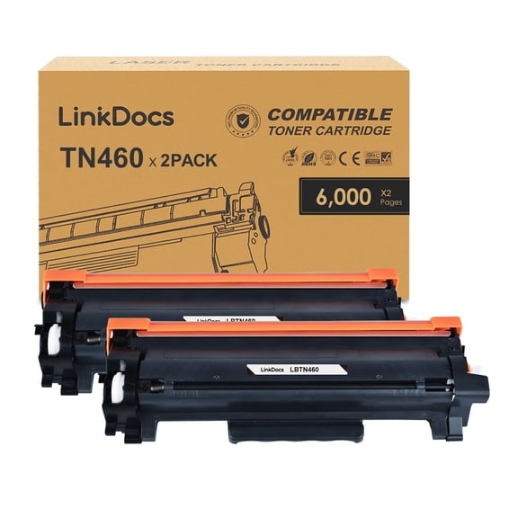 LinkDocs TN-460 High Yield Toner Cartridge Replacement for Brother TN460 High Yield used with Brother MFC-1260 MFC-1270 MFC-2500 MFC-8300 MFC-8500 MFC-8600 MFC-8700 MFC-9600 Printer (Black, 2-Pack)