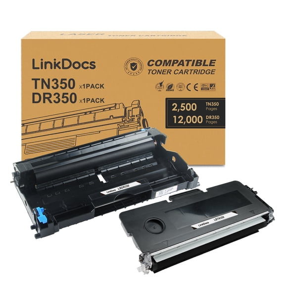 LinkDocs TN350 DR350 Toner Cartridge & Drum Unit Set Replacement for Brother TN-350 DR-350 used with Brother DCP-7010 HL-2030 HL-2070N Intellifax 2820 MFC-7220 Printer (1 Toner 1 Drum)