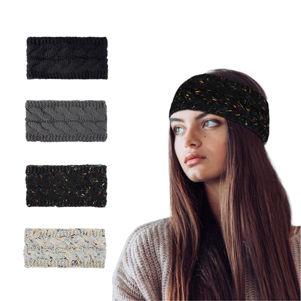 LinkPeace 4 Pcs Ear Muffs Winter Women Knit Headbands Warm Soft Thick