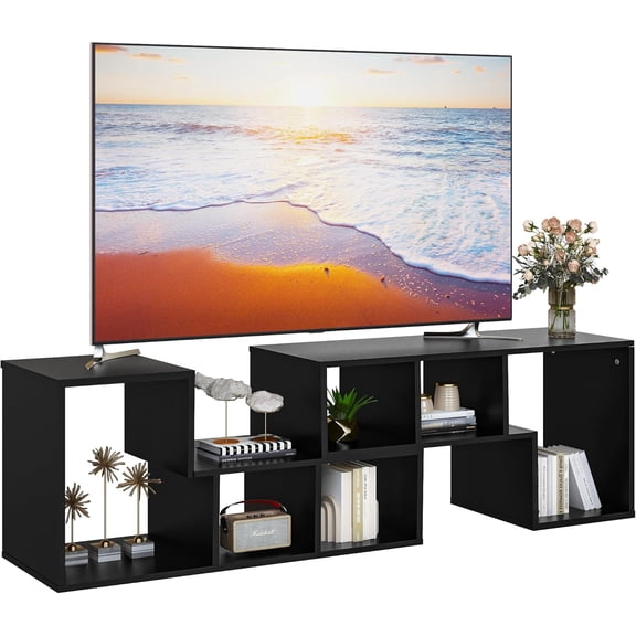LinkRomat 2 Cube Open Bookshelf Bookcase,L-Shaped TV Console Stand with Open Storage Shelves for CDs/Movies/Books,Perfect for Living Room,Bedroom(36" Black)