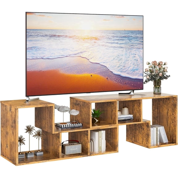 LinkRomat 2 Cube Open Bookshelf Bookcase,L-Shaped TV Console Stand with Open Storage Shelves for CDs/Movies/Books,Perfect for Living Room,Bedroom(36" Rustic Brown）