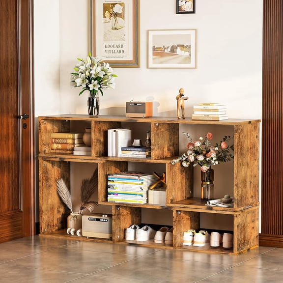 LinkRomat 2 Cube Open Bookshelf Bookcase,L-Shaped TV Console Stand with Open Storage Shelves for CDs/Movies/Books,Perfect for Living Room,Bedroom(41" Rustic Brown）