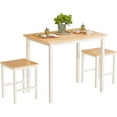thumbnail image 1 of LinkRomat 3 Piece Dining Room Table Set for 2, 47" Farmhouse Dining Table with Benches, Rectangular Kitchen Sets for Small Space, Apartment, Restaurant, White & Walnut, 1 of 9