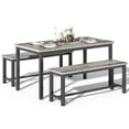 thumbnail image 1 of LinkRomat 3 Piece Dining Room Table Set for 4, 47" Farmhouse Dining Table with Benches, Rectangular Kitchen Sets for Small Space, Apartment, Restaurant, Grey & Black, 1 of 10