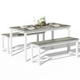 thumbnail image 1 of LinkRomat 3 Piece Dining Room Table Set for 4, 47" Farmhouse Dining Table with Benches, Rectangular Kitchen Sets for Small Space, Apartment, Restaurant, Grey & White, 1 of 10