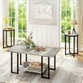 thumbnail image 1 of LinkRomat 3-Pieces Coffee Table Set, Modern Faux Marble Coffee Table with 2 Round End Side Tables, Living Room Table Set with Metal Frame for Apartment Home Office, Grey, 1 of 7