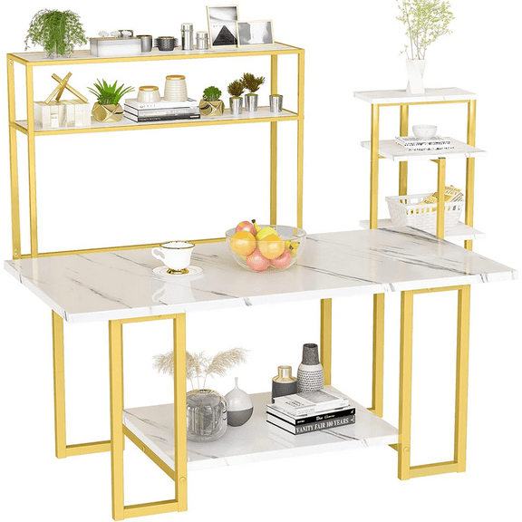 LinkRomat 3-Pieces Living Room Table Sets, Faux Marble Rectangular Table with 2 End Tables, Modern Coffee Table Sets for Small Space, Apartment