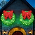thumbnail image 1 of LinkRomat 35in Pre-Lit Christmas Wreath with 90 LEDs and Red Bow, Large Lighted Christmas Decoration Applicable to Home, Yard, Window（Two Pieces Green）, 1 of 8
