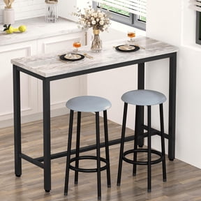 LinkRomat 39.3" Bar Table Set for 2,Faux Marble Pub Height Table with 2 Upholstered Stools,Compact Dining Table Set for Living Room,Kitchen,Bar,Gray