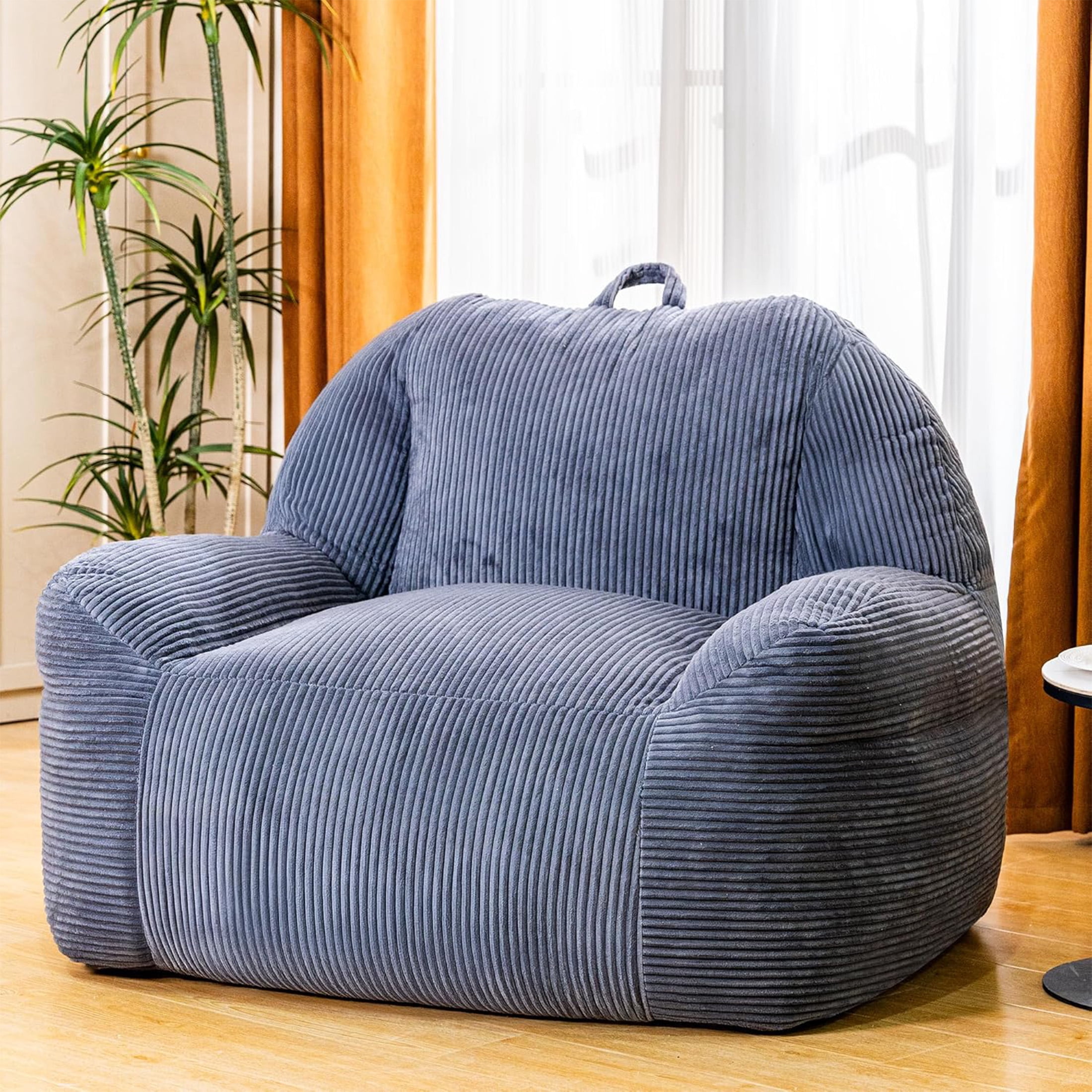 LinkRomat 46" Giant Bean Bag Chair Sofa for Adults, Faux Fur Fluffy Sofa with High-Density Memory Foam, Grey Comfy Bean Bag Couch for Lounging, Reading