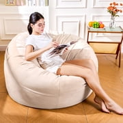 4FT Bean Bag Chair, Minimalist Bean Bag with Velvet Cover, Fluffy and Comfy Bean Bag for Adults, Bean Bag Sofa Filled with High-Density SpongeYellowish Beige