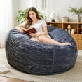 thumbnail image 1 of LinkRomat 4FT Bean Bag Chair, Striped Plush Bean Bag Chairs with Filling and Fluffy Removable Cover, Casual Comfortable Adult/Teens Lounge Chair, Sofa Chair Suitable for Living Room(Grey), 1 of 9