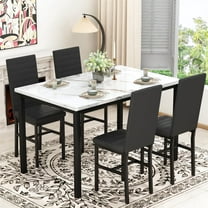 LinkRomat 5-Piece Faux Marble Dining Table Set, Rectangular Table and 4 PU Leather Chairs,Kitchen Table and Chairs for Dining Room,Living Room,Breakfast Nook Black