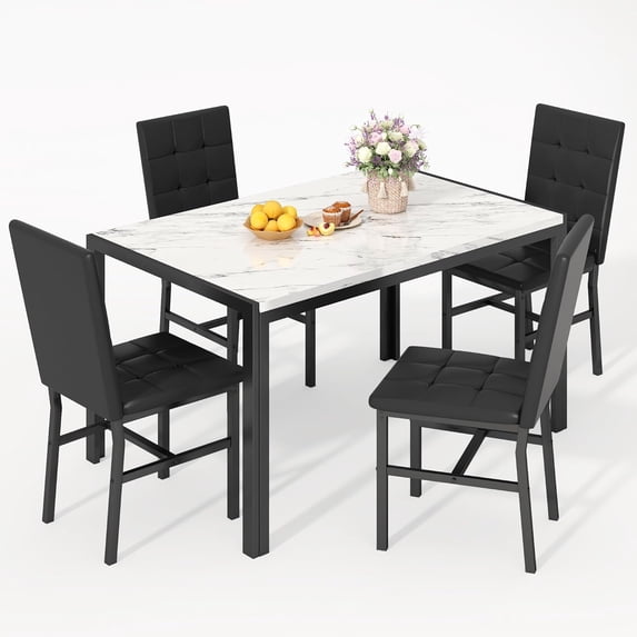 LinkRomat 5-Piece Faux Marble Dining Table Set for 4, Modern Kitchen Table with Chairs, Dinette Dining Room Furniture Set for Compact Space Saving