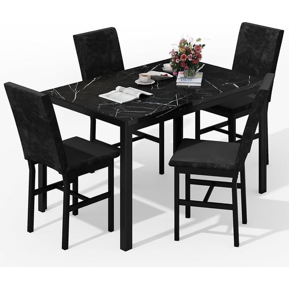 LinkRomat 5-Piece Faux Marble Dining Table Set for 4, Modern Kitchen Table with Chairs, Dinette Dining Room Furniture Set for Compact Space Saving