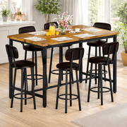LinkRomat 7-Piece Dining Table Set for 6 with Faux Leather Chairs, Modern Kitchen & Dining Room Table Set, Rectangular Dinner Table and Chairs for 6 People, Brown
