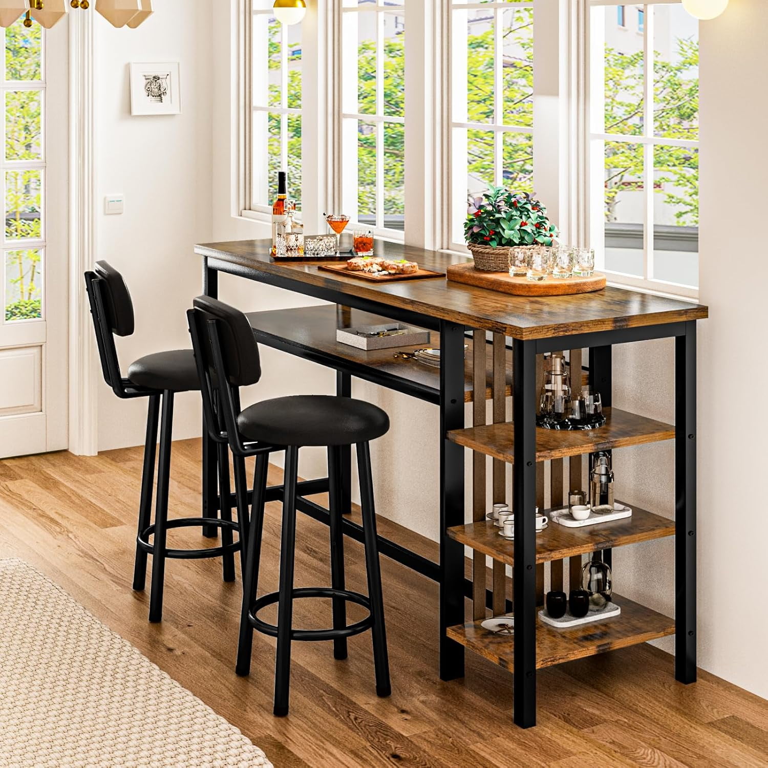 LinkRomat Bar Table and Chairs Set for 2, Marble Kitchen Island