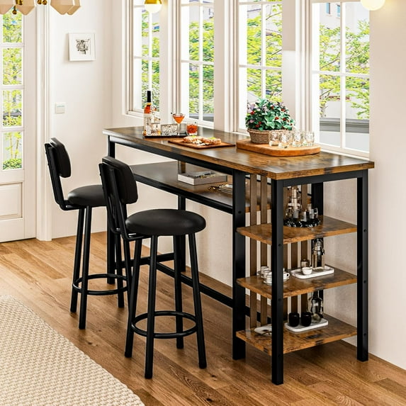 LinkRomat Bar Table and Chairs Set for 2, Marble Kitchen Island Table ...