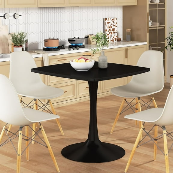 LinkRomat Black Square Dining Table, 32 Inches Kitchen Table Mid-Century Tulip Modern Dining Table, Kitchen and Living Room Table for Small Spaces