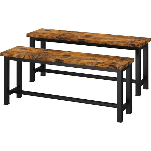LinkRomat Breakfast Nook Benches, Set of 2 39" Kitchen Dining Benches with Metal Legs, Rustic Entryway or Dining Room Bench for Small Spaces, Rustic Brown
